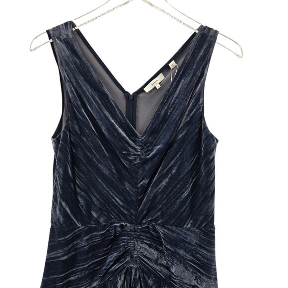 Vince Midi Dress Womens 6 Small NEW Ruched Slate Blue Crushed Velvet Sleeveless - Picture 2 of 10